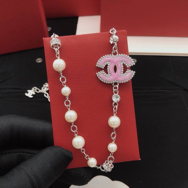 No. Xxl0317 Ch*Nel latest silver chain pink double C necklace consistent Z batch