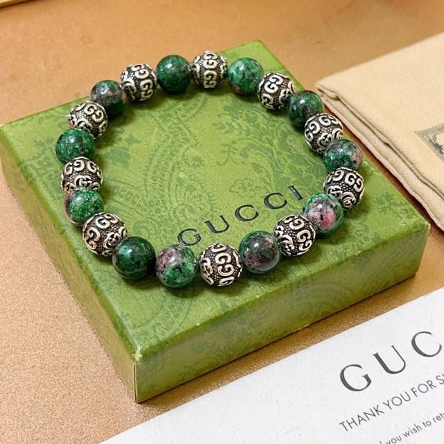 Gucci bracelet, unisex, latest model, natural stone green jade flower bracelet,