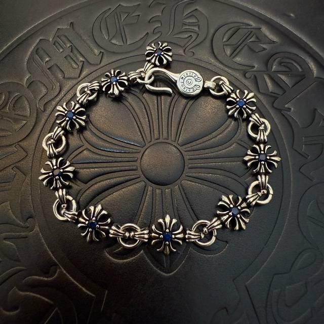 counter-quality Chrome Hearts vintage cross flower blue diamond bracelet, sizes: