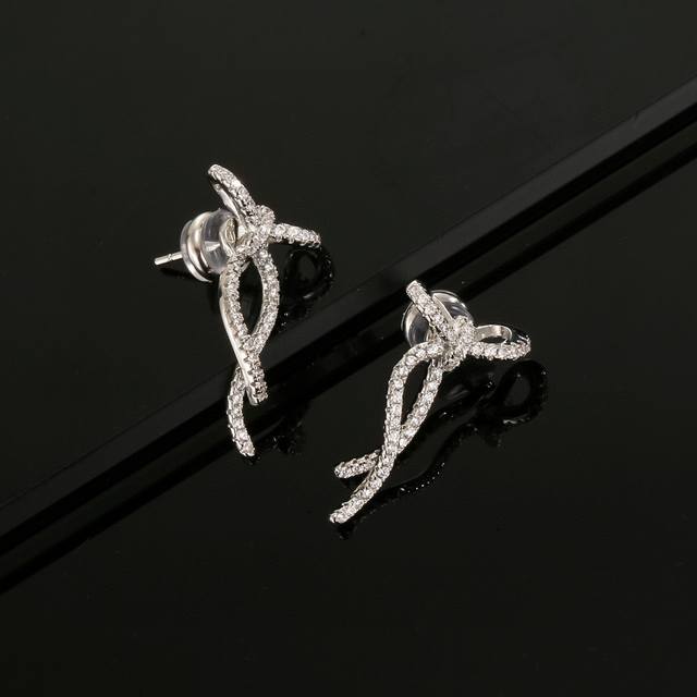 He Fang Hf Bowknot Stud Earrings, 1:1, beautifully crafted, 3-degree diamond-enc