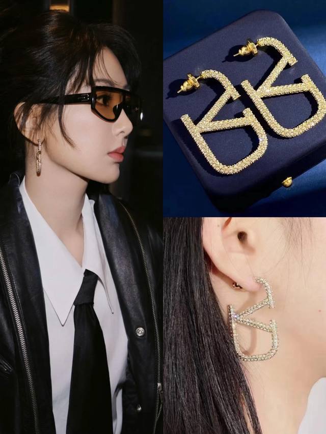 No. Ved0009 Valentino earrings inlaid with diamonds, large size