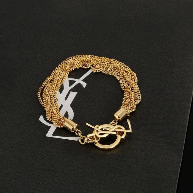Ysl Saint Laurent multi-layer chain bracelet, original brass material. Founded i