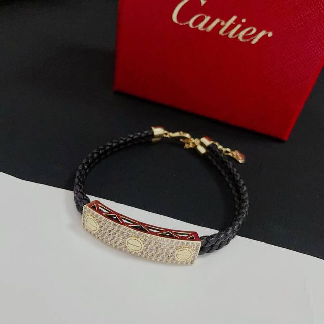 Cartier Love diamond-studded leather cord bracelet, a high-end custom version. D