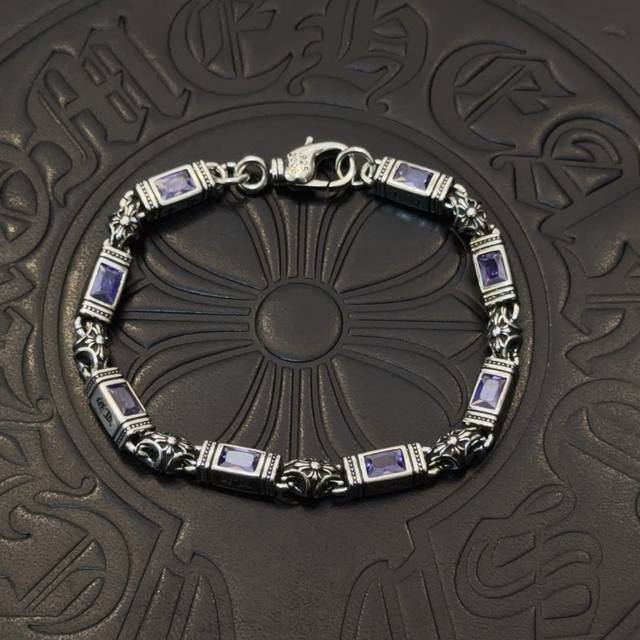 New counter quality Chrome Hearts multi-element purple diamond cross bracelet, p