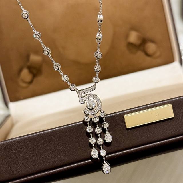 A3414 Chanel classic logo five-character tassel necklace, high-end sterling silv