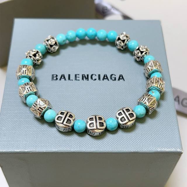 This is a premium, natural turquoise Balenciaga bracelet in Thai silver. This ce