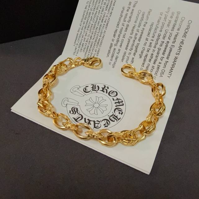 New, counter-quality Chrome Hearts gold cross bracelet, featuring a distinctive