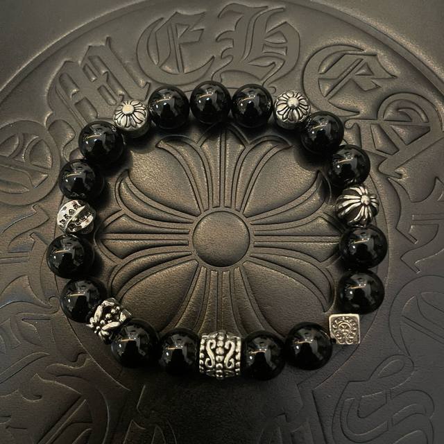 New counter quality Chrome Hearts classic retro multi-element obsidian bracelet,
