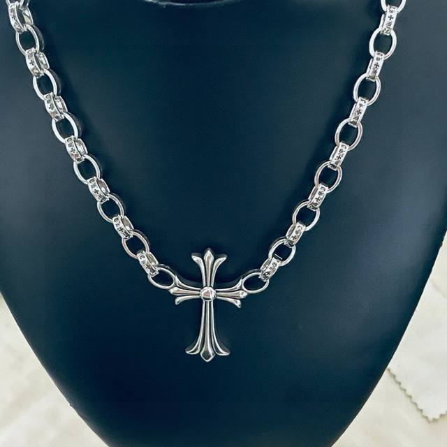 Chrome Hearts Cross Pendant One-Piece Letter Necklace. Imported, handcrafted wit