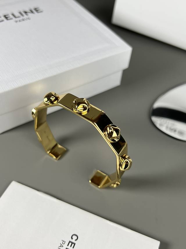 Celine bracelet, brass material 18K gold, unique design, punk style, a must-have