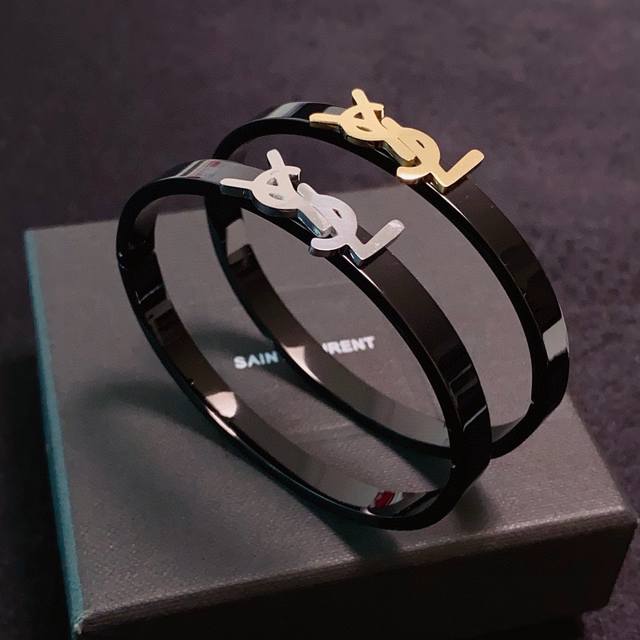 New Yves Saint Laurent engraved letter narrow bracelet. Made of 18K stainless st