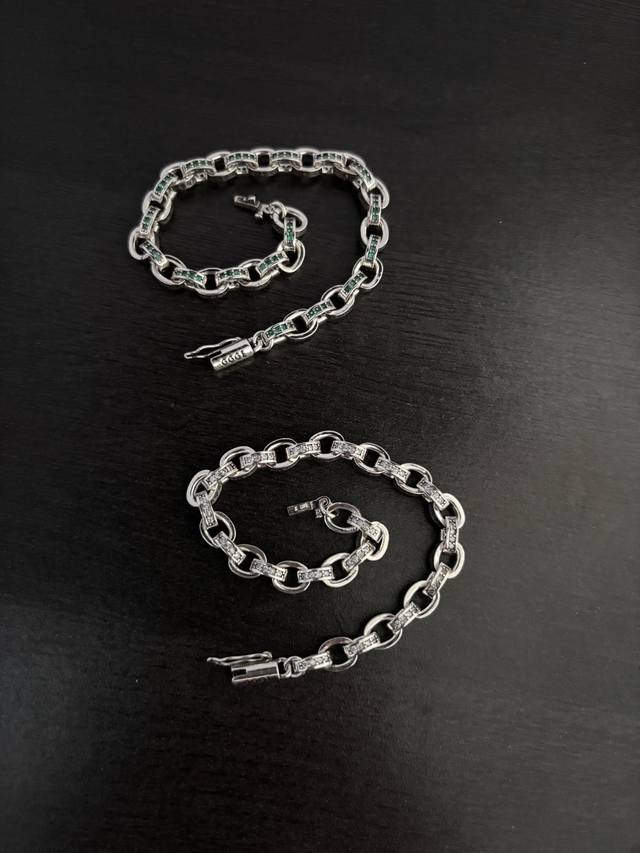 Chrome Hearts Letters inlaid with white and green diamonds bracelet size 18.20.2