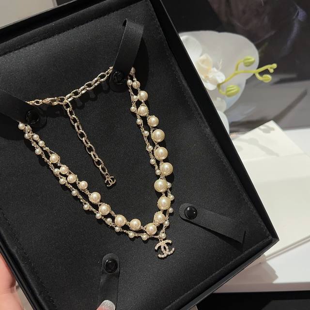 No. Xxl0056 Double Pearl Necklace Chanel Goose Double Pearl Chain Short Chain Cl