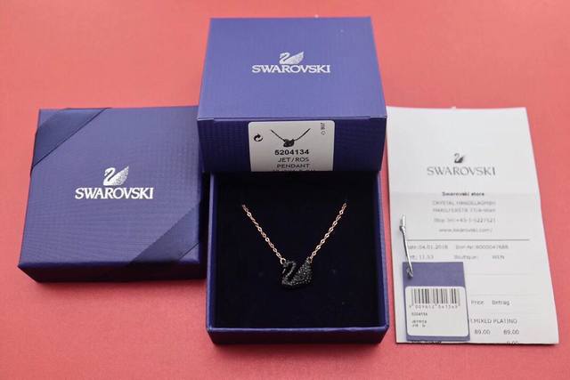 Swarovski Rose Gold Black Swan Necklace. A timeless classic, this romantic black