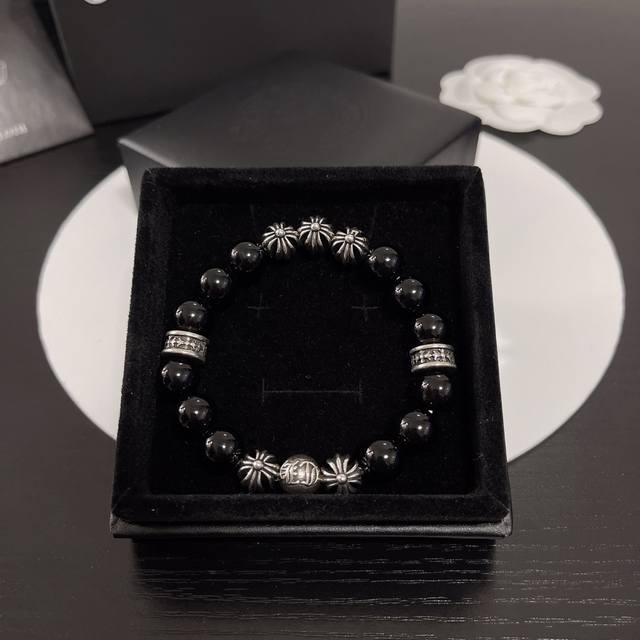 Couple's Chrome Hearts 10mm Natural Silver Bead Bracelet. This 925 silver Chrome