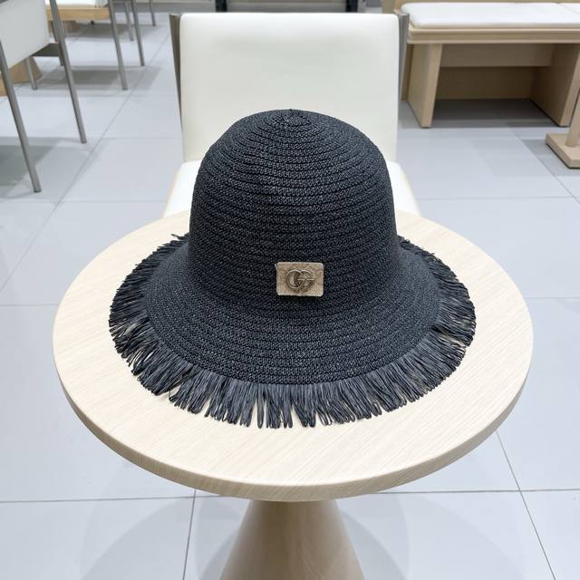 Gucci Gucci women's hat large brim Korean style fur-edged breathable straw hat s