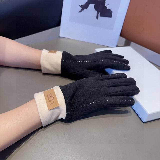 Ugg new wool gloves, fashionable gloves, warm autumn and winter plus fleece lini