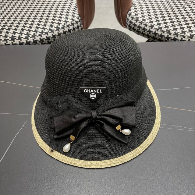 Prada French mesh bow straw hat for women, sun protection, face-covering small e