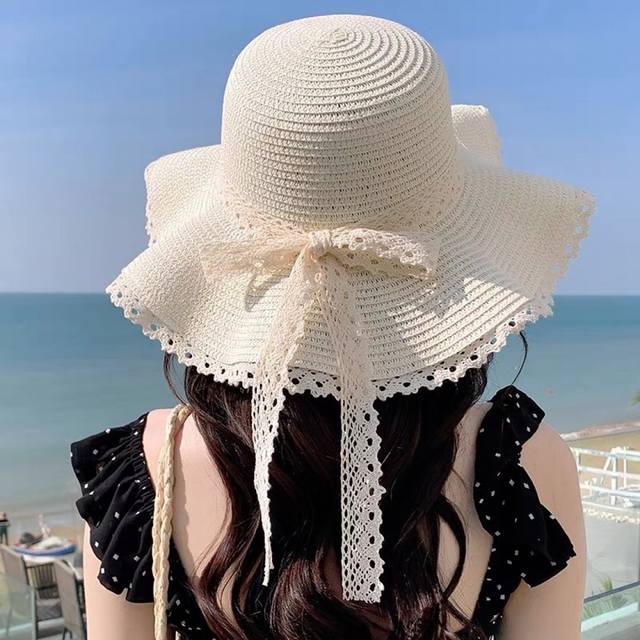 Balenclaga French lace straw hat women's summer sun hat sun protection beach su