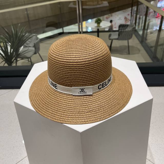 Celine Celine new straw hat, small hat with cover, black, white and khaki color,
