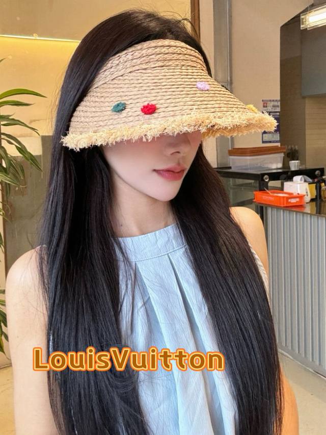 Louis Vuitton baseball cap Louisvuitton dopamine raffia sunshade hollow top hat