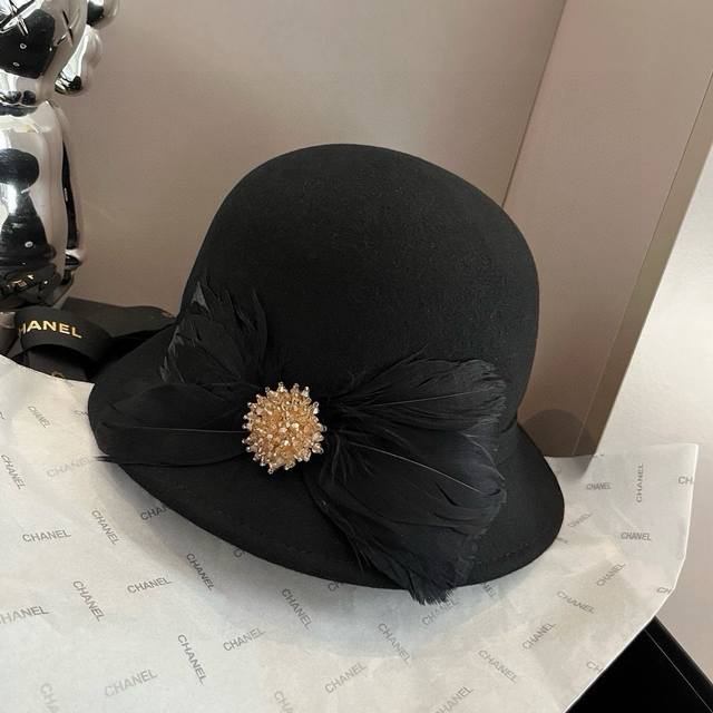 P Black Miu Miu Miumiu autumn and winter new wool bucket hat, 100% wool fabric%