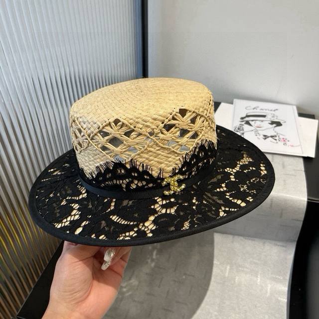 Chanel flat top hat, raffia straw hat, super heavy custom made, head circumferen