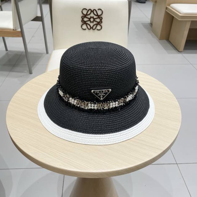 Prada new bowler hat, ethnic style straw hat, head circumference 57cm DDD
