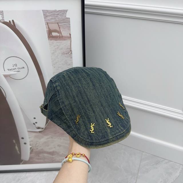 Ysl denim new forward hat black and gold series sweet and cool DDD