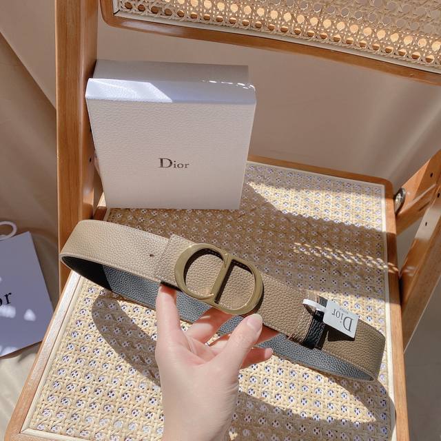 Dior 4.0cm men's belt classic Cd hardware buckle double-sided first layer lychee