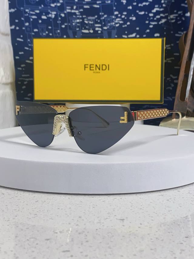 Fendi Fendi 2025 new letter F diamond frameless cat-eye sunglasses retro Europea