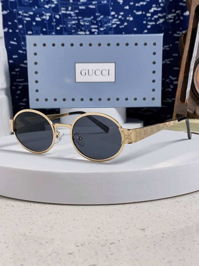 Gucci 2025 new high-quality sunglasses for men and women, oval metal frame, anti