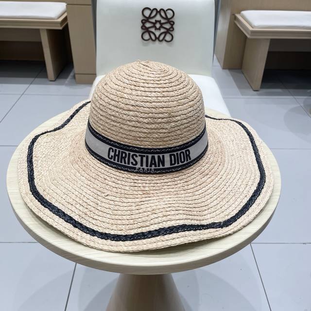 Dior new raffia hat, pure hand-crocheted sun hat, fresh and natural, head circum
