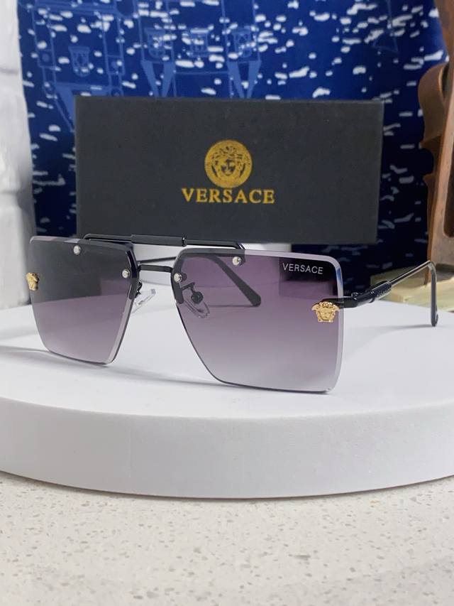 Versace Versace 2025 new double-beam trimmed square frameless glasses sunglasses
