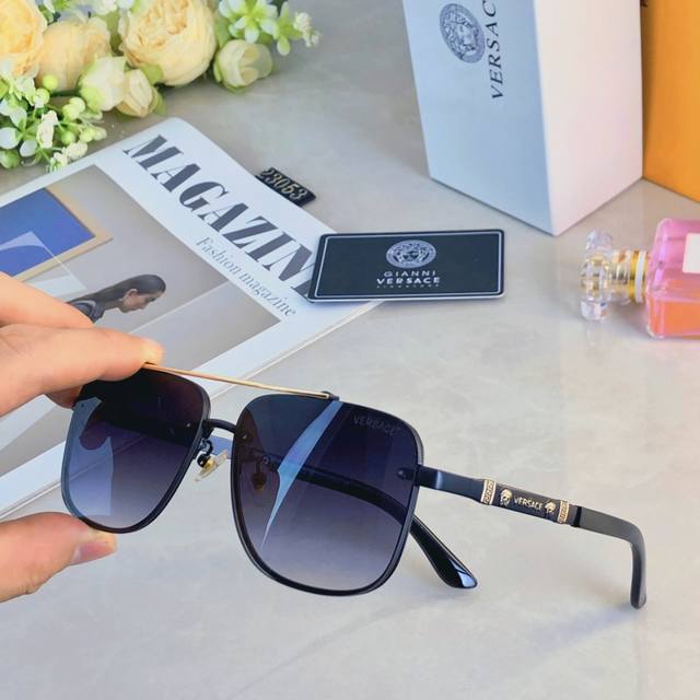 Versac* Retro handsome men's double-beam metal sunglasses high-end business styl