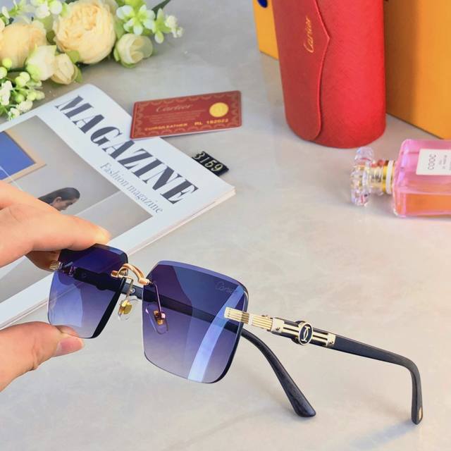 Cartie* square frameless sunglasses for big face simple casual fashion sunglasse