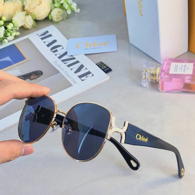 Chlo* concave metal large frame oval sunglasses women's fashion face-revealing s