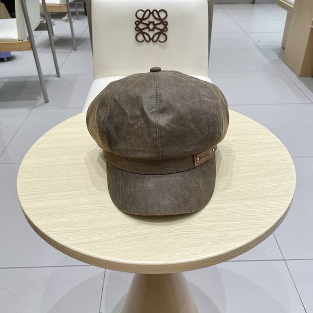Balenciaga suede brown octagonal beret for women in summer with large head circ