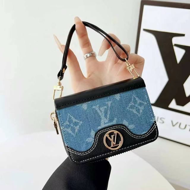 Lv classic old flower denim color matching card bag coin purse earphone bag can