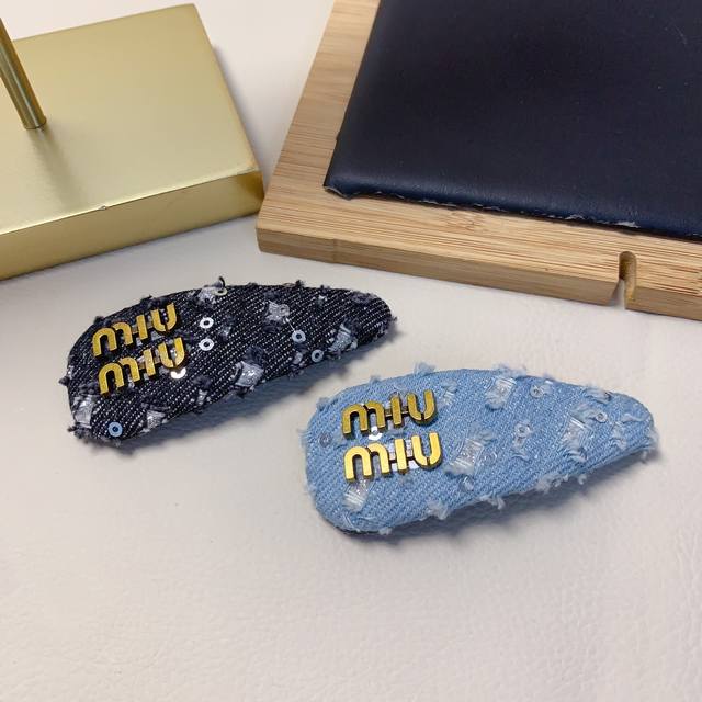 Miumiu Miao Miao Miumiu hairpin denim sequins Bb clip side clip daily exquisite