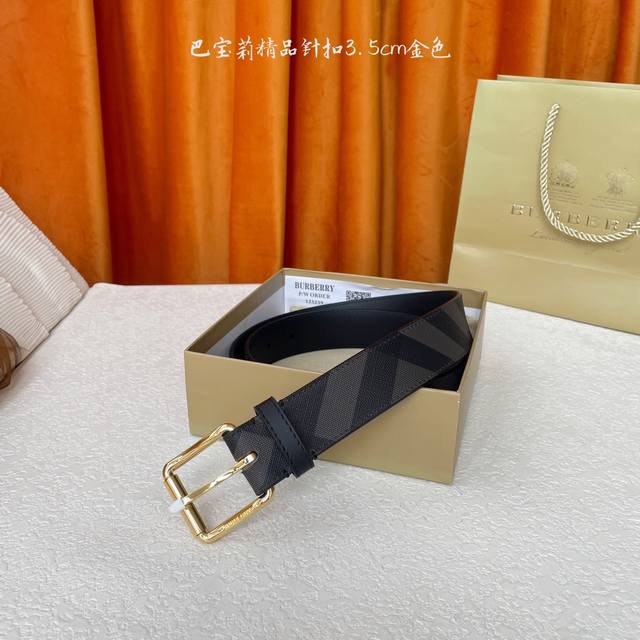Burberry counter synchronized smooth leather belt with boutique pin buckle decor