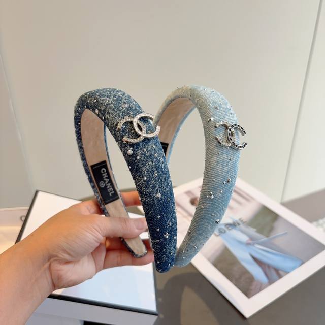 with packaging Chanel Chanel new denim with diamond small Chanel headband, retr