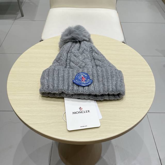 Moncler Beige Knitted Hat for Men and Women Autumn and Winter Wool Hat All-match