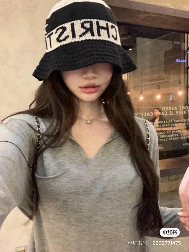 Dior new knitted bucket hat, hand-grabbed knitted hat DDD
