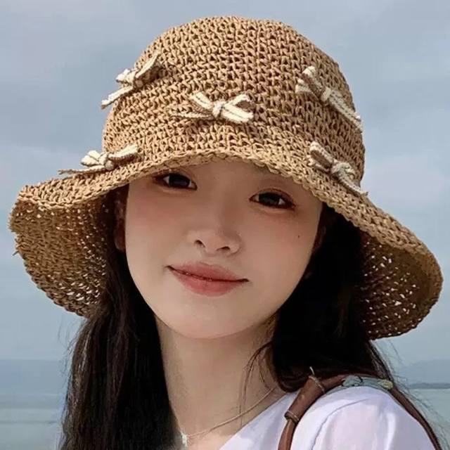 Prada bucket hat women's summer beach vacation large brim French straw hat sun