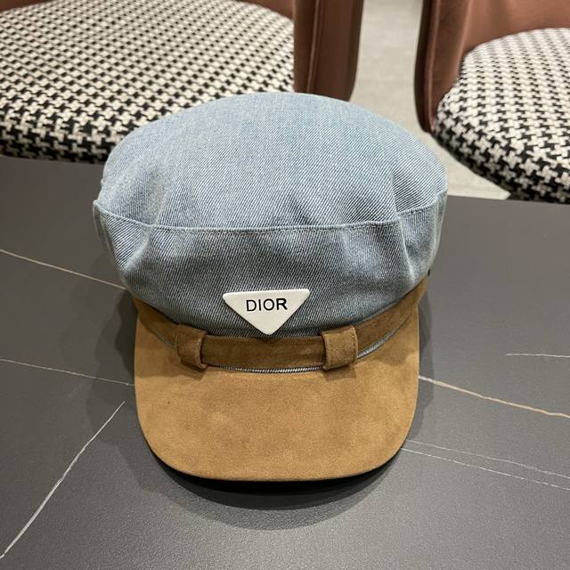 Dior new versatile British style navy hat washed denim retro newsboy beret femal