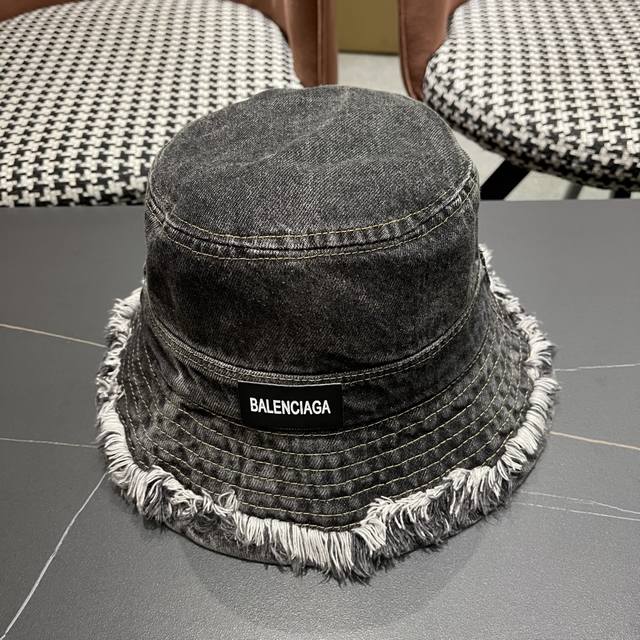 Balenciaga Paris Balenciaga new trendy raw edge denim bucket hat women's spring