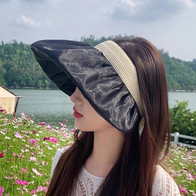 Prada Prada summer new large brim hollow top hat women's travel vacation sea edg