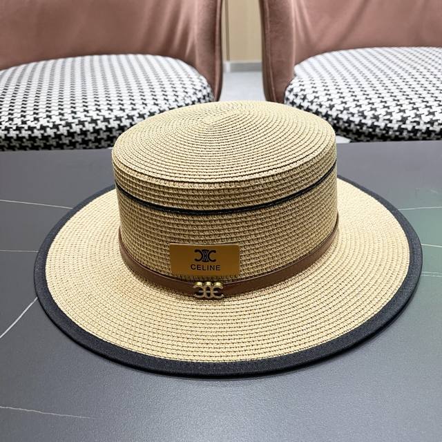Celine new flat-top straw hat, high-end customization, celebrity style, details
