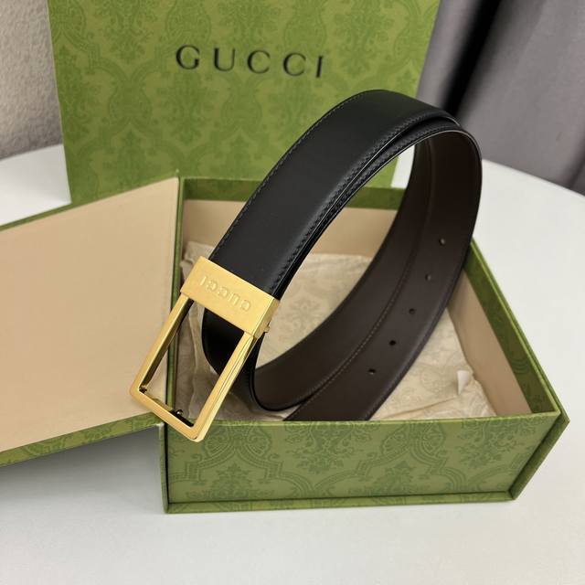 G's new rectangular buckle Gg men's belt width 3.5cm. This double-sided imported
